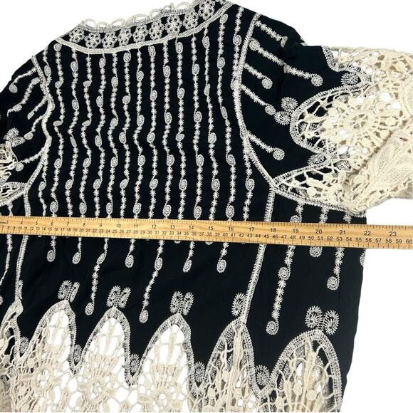 London Kaye Black Embroidered Open Front Kimono Cardigan Crochet Lace Duster - Picture 8 of 8